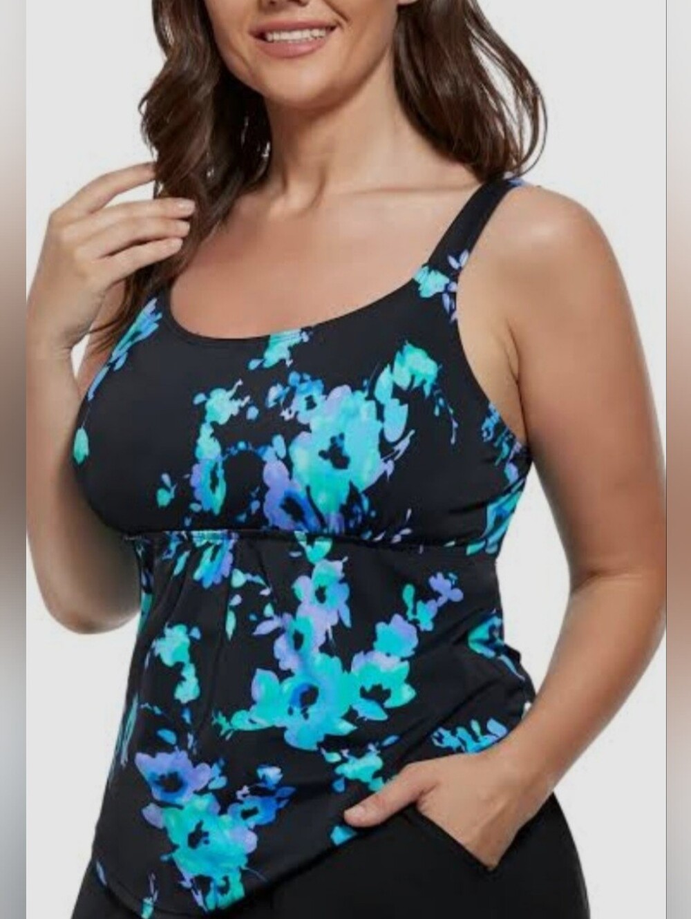 NWT Fullfitall Blue Poppies Flared Tankini Top - Plus Size 20